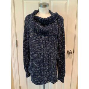 Yellow Bird Anthropologie Blue Ribbed Fold Over Collar Cardigan, Size L
